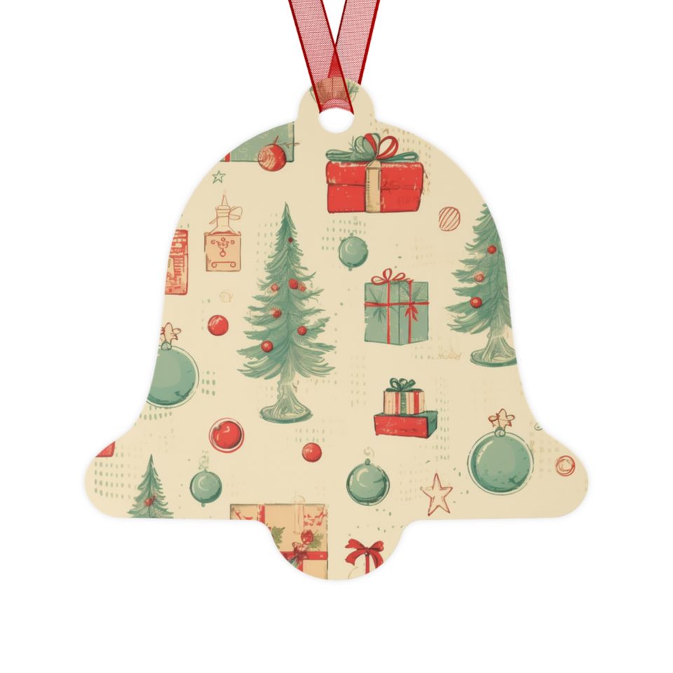 Retro Christmas Tree Print Ornament, Four Shapes